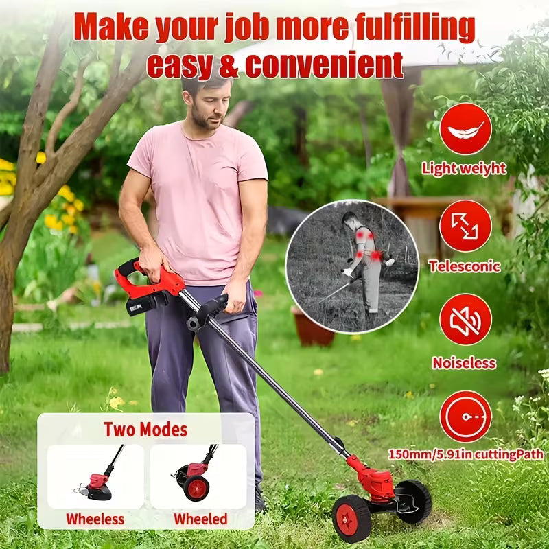 Cordless Portable Electric Lawn Mower, 3 Blades & 2 Large Lithium‑Ion Batteries, Powerful Wireless Garden Weeder for Lawn Yard, Christmas Gift for Men