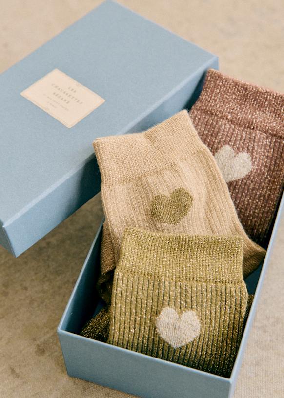 Lurex Hearts Sock Trio in Gift Box