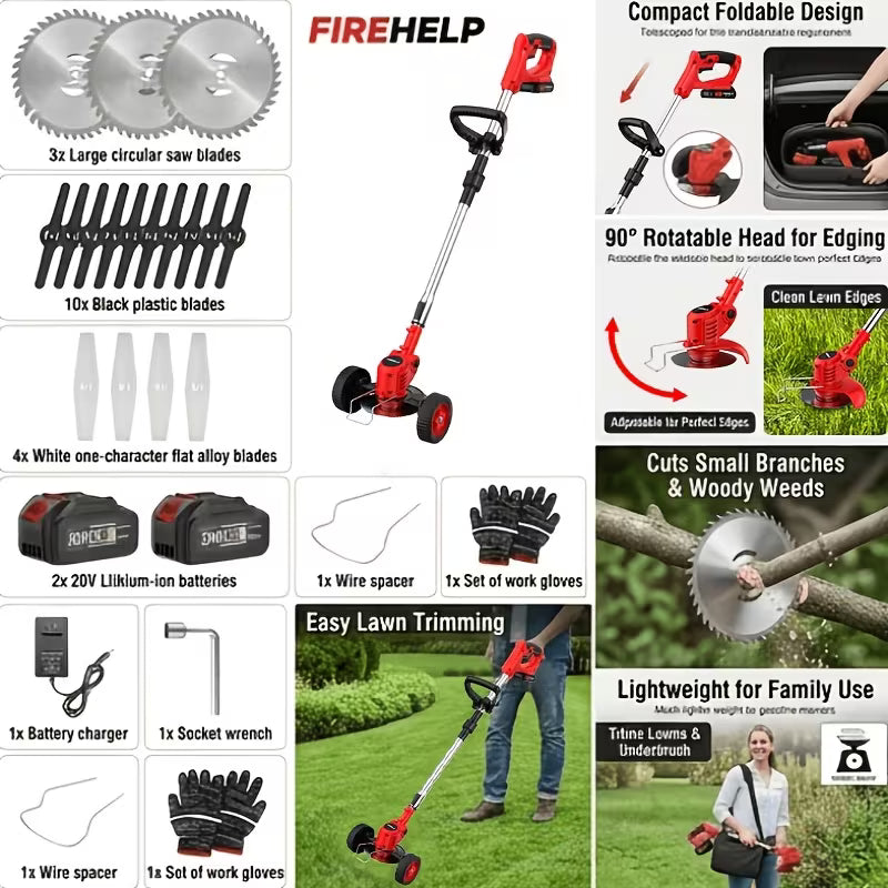 21V Cordless Electric Weed Wacker | 3-in-1 Lawn Trimmer, Edger & Garden Cutter with 3 Blades